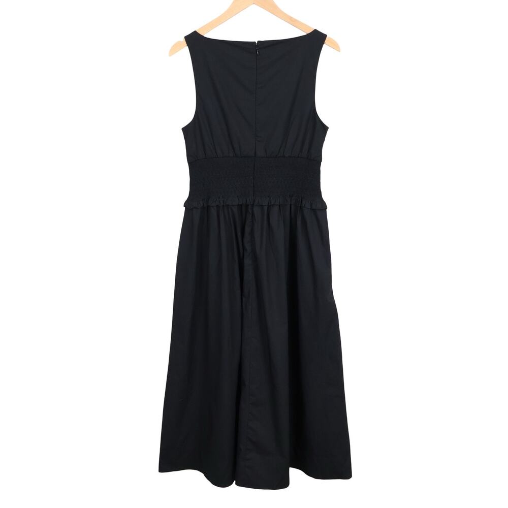NWT J.Crew Plunge Smocked Waist 100% Cotton Poplin Midi Dress Black Size Medium - Picture 3 of 8